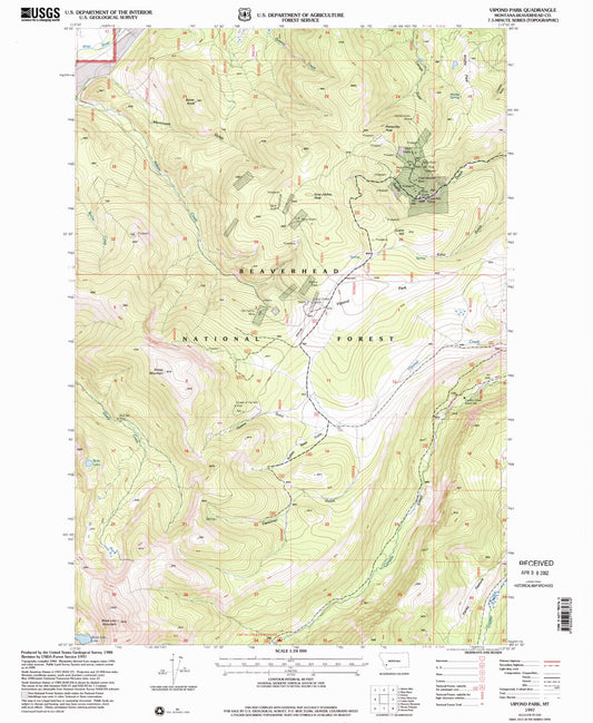 Classic USGS Vipond Park Montana 7.5'x7.5' Topo Map Image