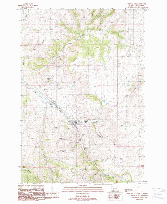 Classic USGS Virginia City Montana 7.5'x7.5' Topo Map Image