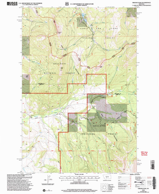 Classic USGS Virginia Peak Montana 7.5'x7.5' Topo Map Image