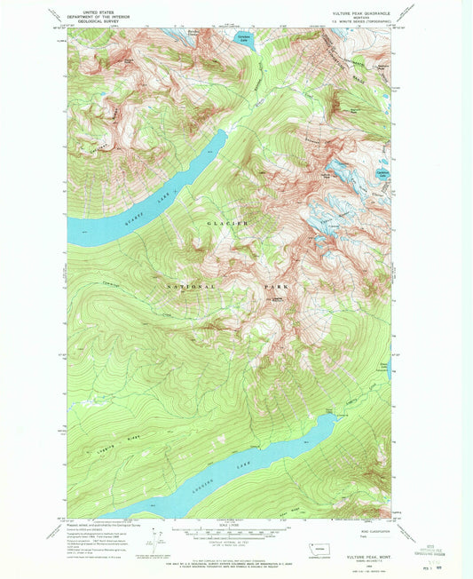 Classic USGS Vulture Peak Montana 7.5'x7.5' Topo Map Image