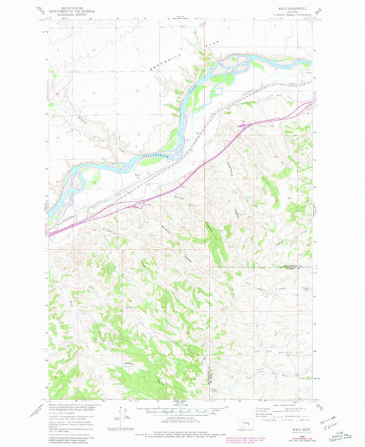 Classic USGS Waco Montana 7.5'x7.5' Topo Map Image