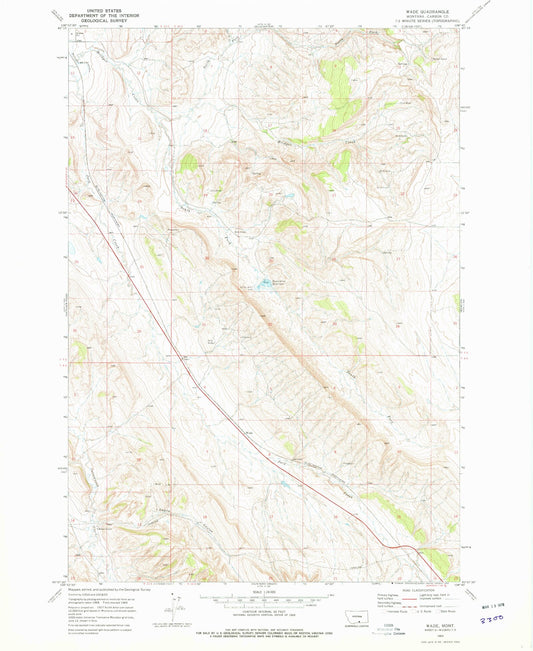 Classic USGS Wade Montana 7.5'x7.5' Topo Map Image