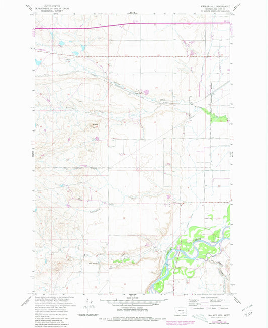 Classic USGS Walker Hill Montana 7.5'x7.5' Topo Map Image