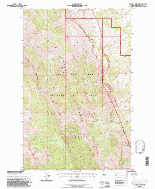 Classic USGS Walling Reef Montana 7.5'x7.5' Topo Map Image