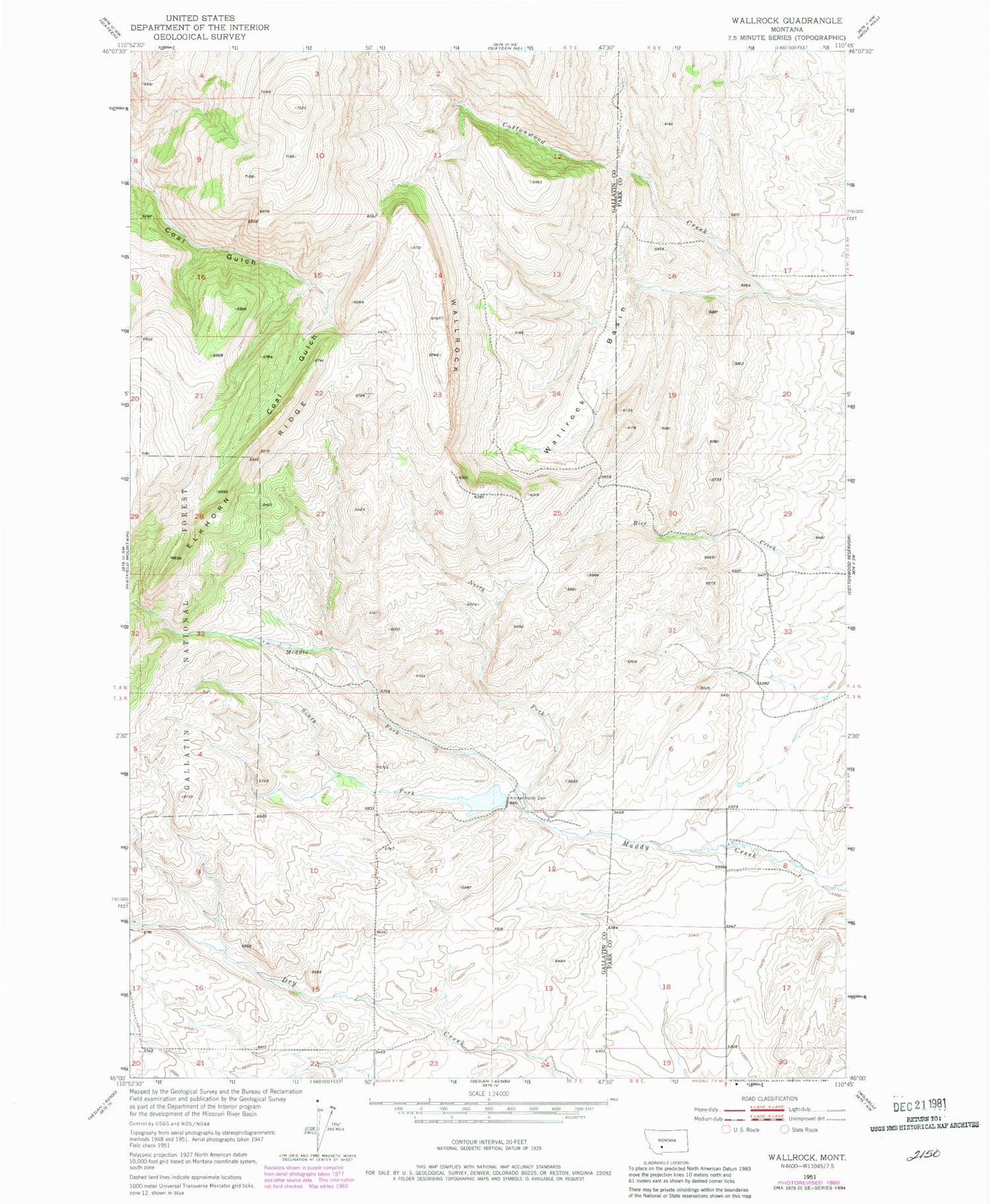 Classic USGS Wallrock Montana 7.5'x7.5' Topo Map Image