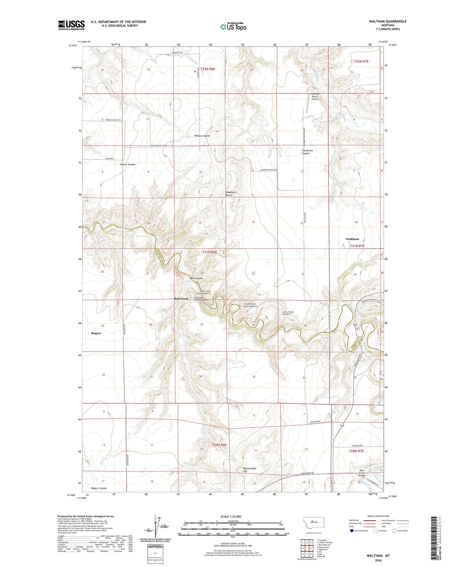 Waltham Montana US Topo Map Image