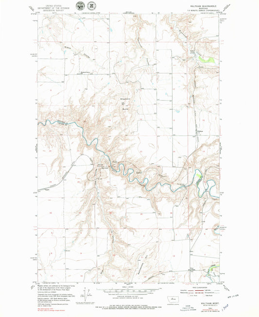 Classic USGS Waltham Montana 7.5'x7.5' Topo Map Image