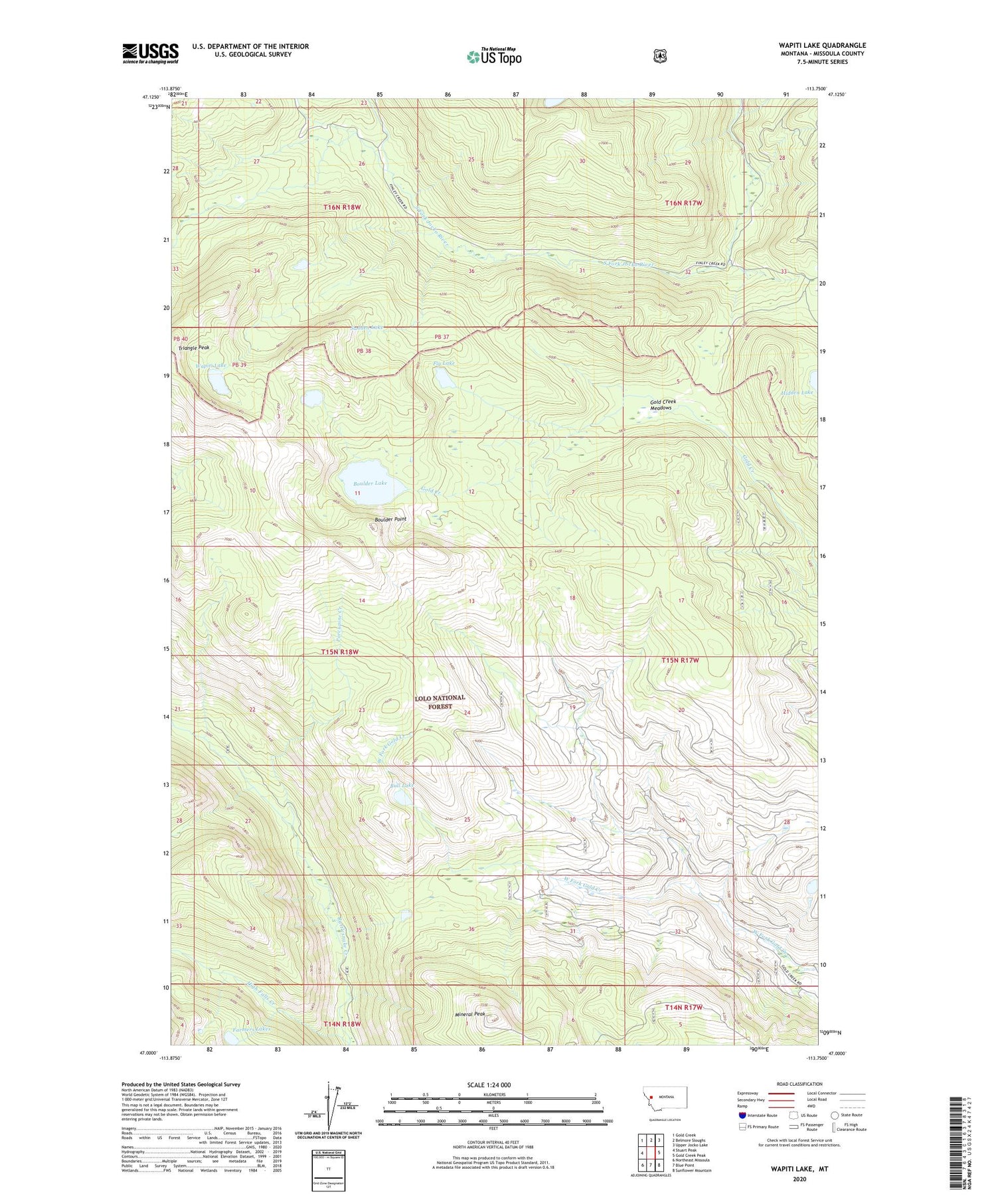 Wapiti Lake Montana US Topo Map Image