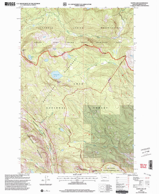 Classic USGS Wapiti Lake Montana 7.5'x7.5' Topo Map Image