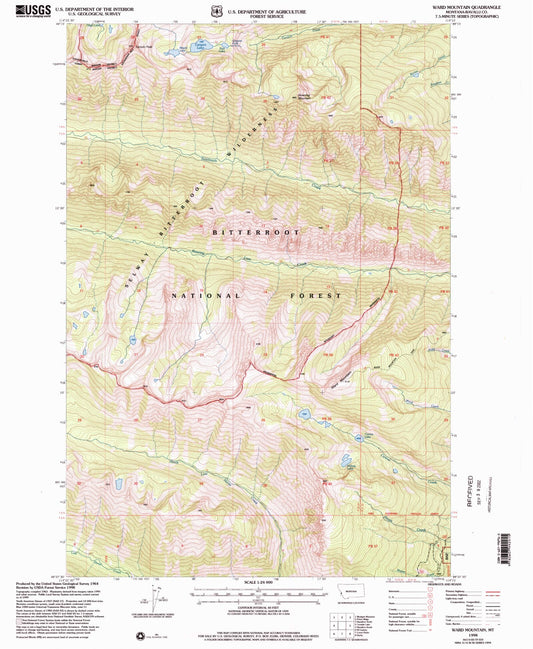 Classic USGS Ward Mountain Montana 7.5'x7.5' Topo Map Image