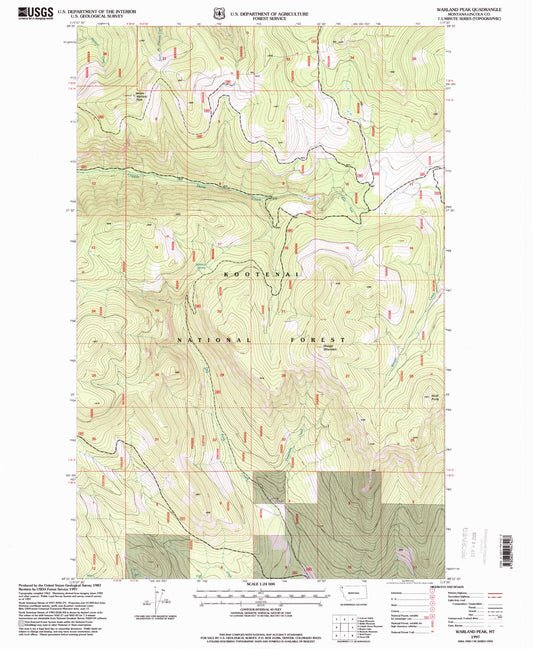 Classic USGS Warland Peak Montana 7.5'x7.5' Topo Map Image