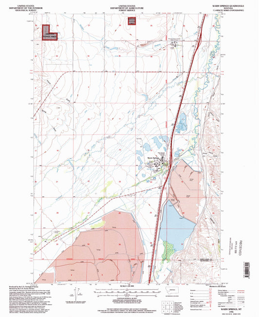 Classic USGS Warm Springs Montana 7.5'x7.5' Topo Map Image