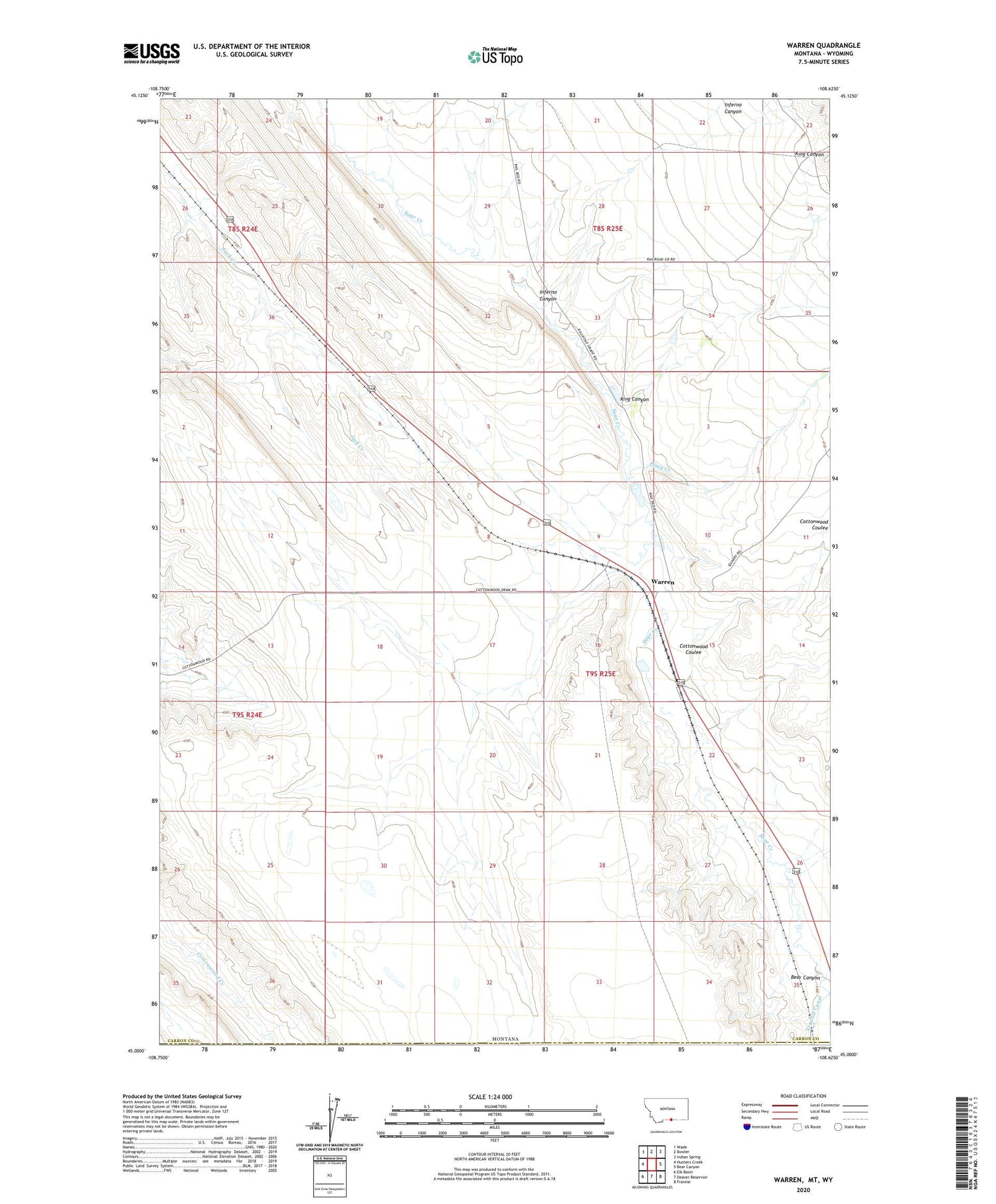 Warren Montana US Topo Map Image