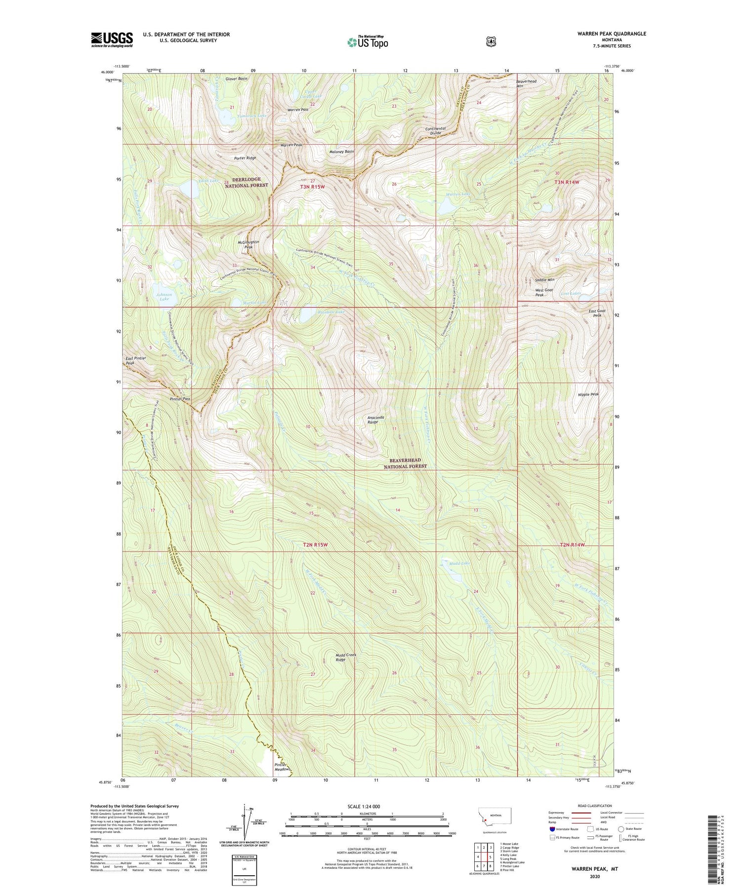 Warren Peak Montana US Topo Map Image