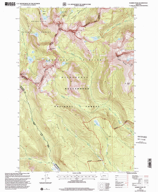Classic USGS Warren Peak Montana 7.5'x7.5' Topo Map Image