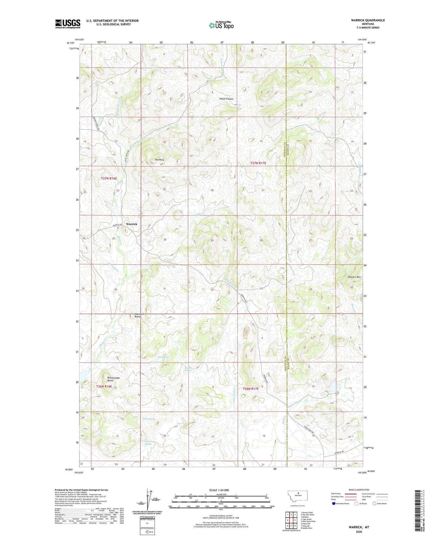 Warrick Montana US Topo Map Image