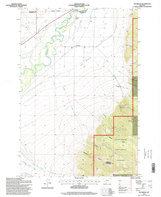 Classic USGS Waterloo Montana 7.5'x7.5' Topo Map Image