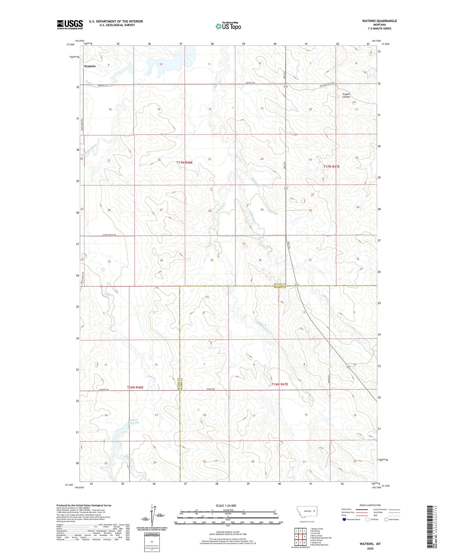 Watkins Montana US Topo Map Image