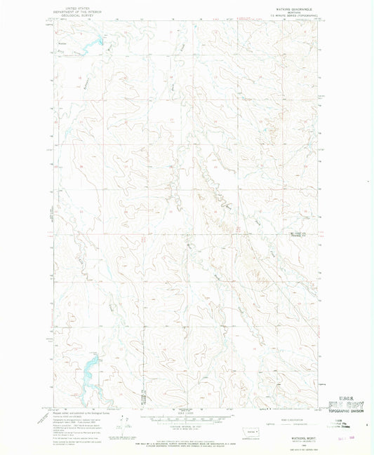 Classic USGS Watkins Montana 7.5'x7.5' Topo Map Image