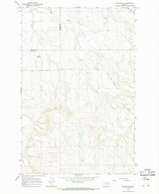 Classic USGS Watkins SE Montana 7.5'x7.5' Topo Map Image