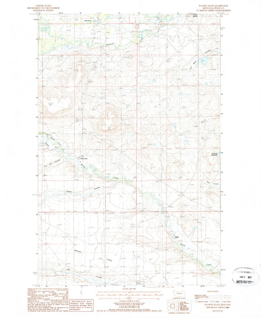 Classic USGS Watson Flats Montana 7.5'x7.5' Topo Map Image