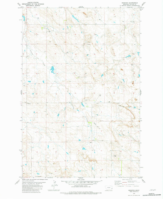 Classic USGS Webster Montana 7.5'x7.5' Topo Map Image