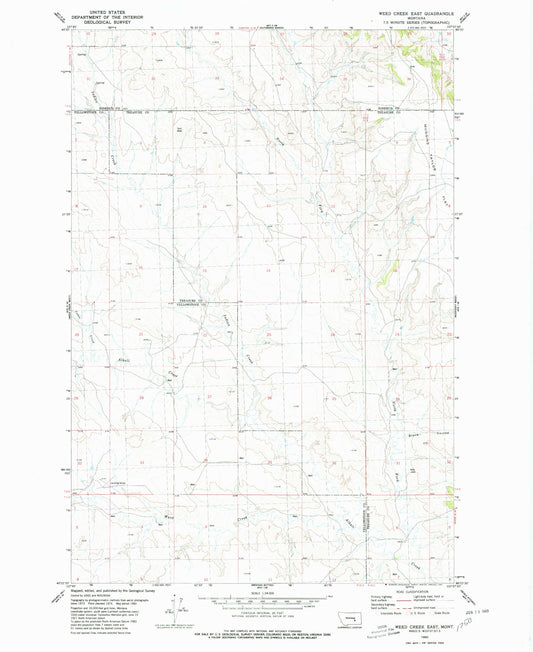 Classic USGS Weed Creek East Montana 7.5'x7.5' Topo Map Image