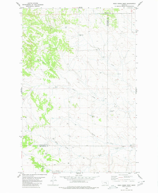 Classic USGS Weed Creek West Montana 7.5'x7.5' Topo Map Image
