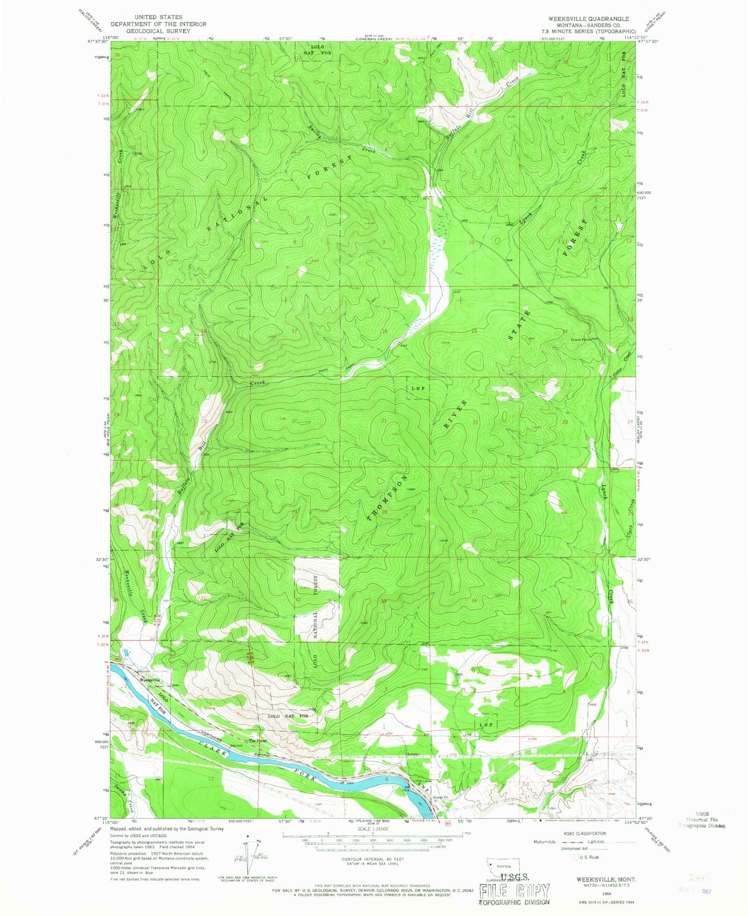 Classic USGS Weeksville Montana 7.5'x7.5' Topo Map Image