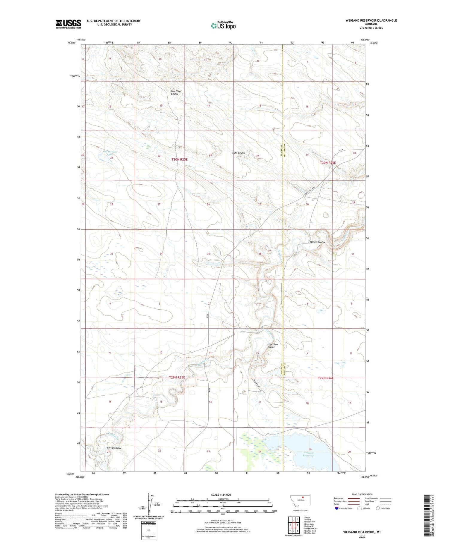Weigand Reservoir Montana US Topo Map Image