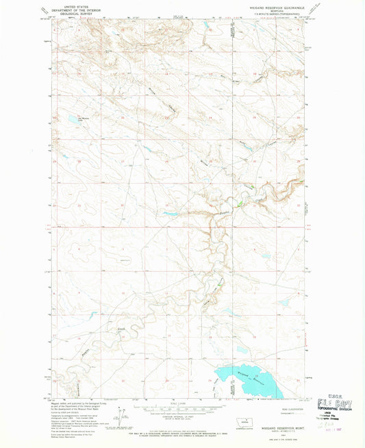 Classic USGS Weigand Reservoir Montana 7.5'x7.5' Topo Map Image