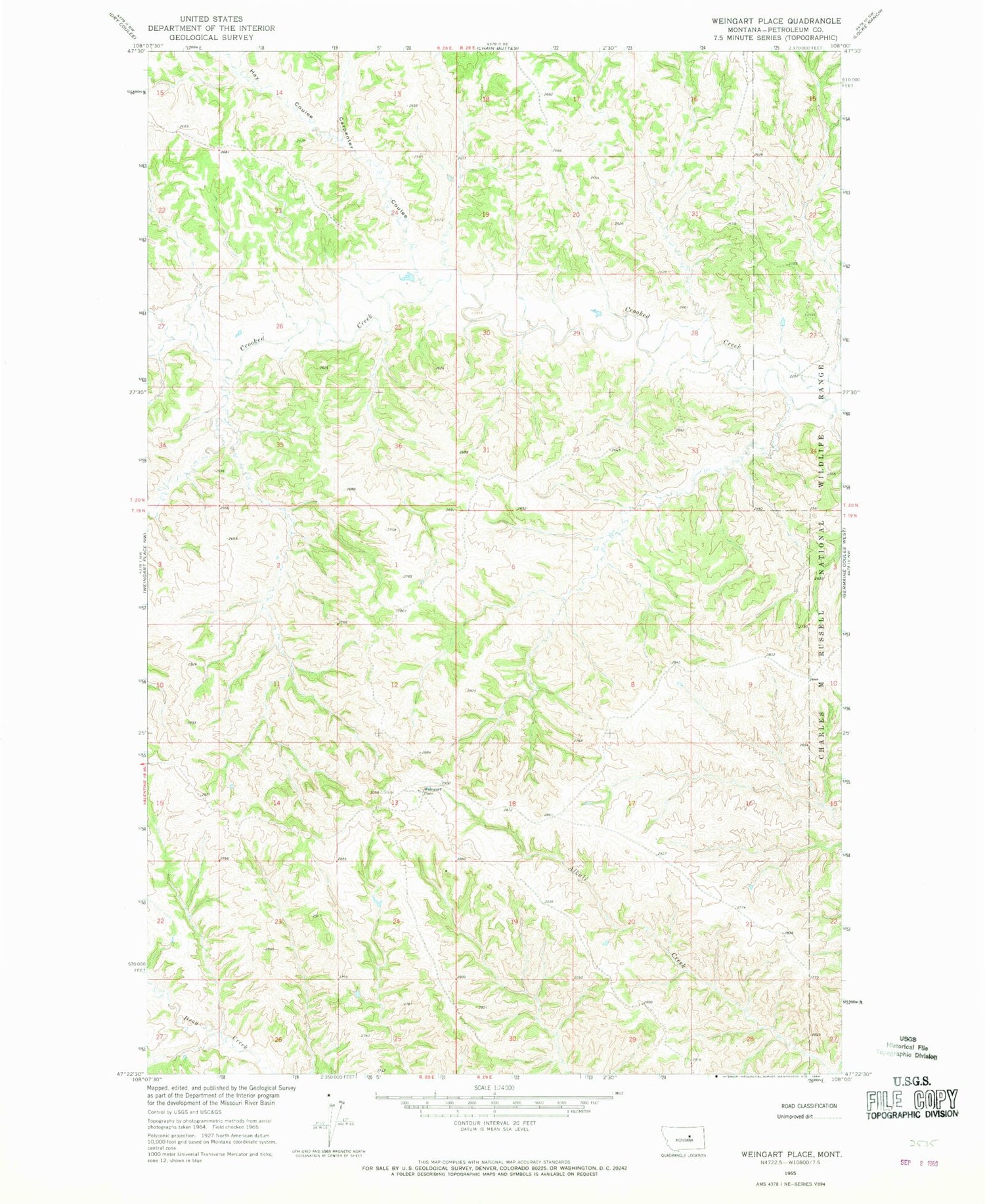 Classic USGS Weingart Place Montana 7.5'x7.5' Topo Map Image