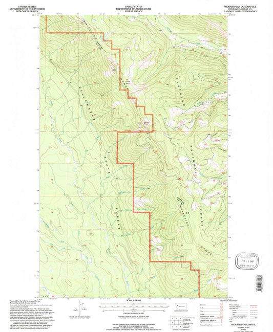 Classic USGS Werner Peak Montana 7.5'x7.5' Topo Map Image