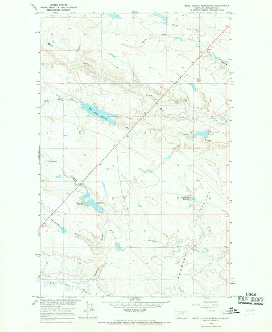 Classic USGS West Alkali Reservoir Montana 7.5'x7.5' Topo Map Image