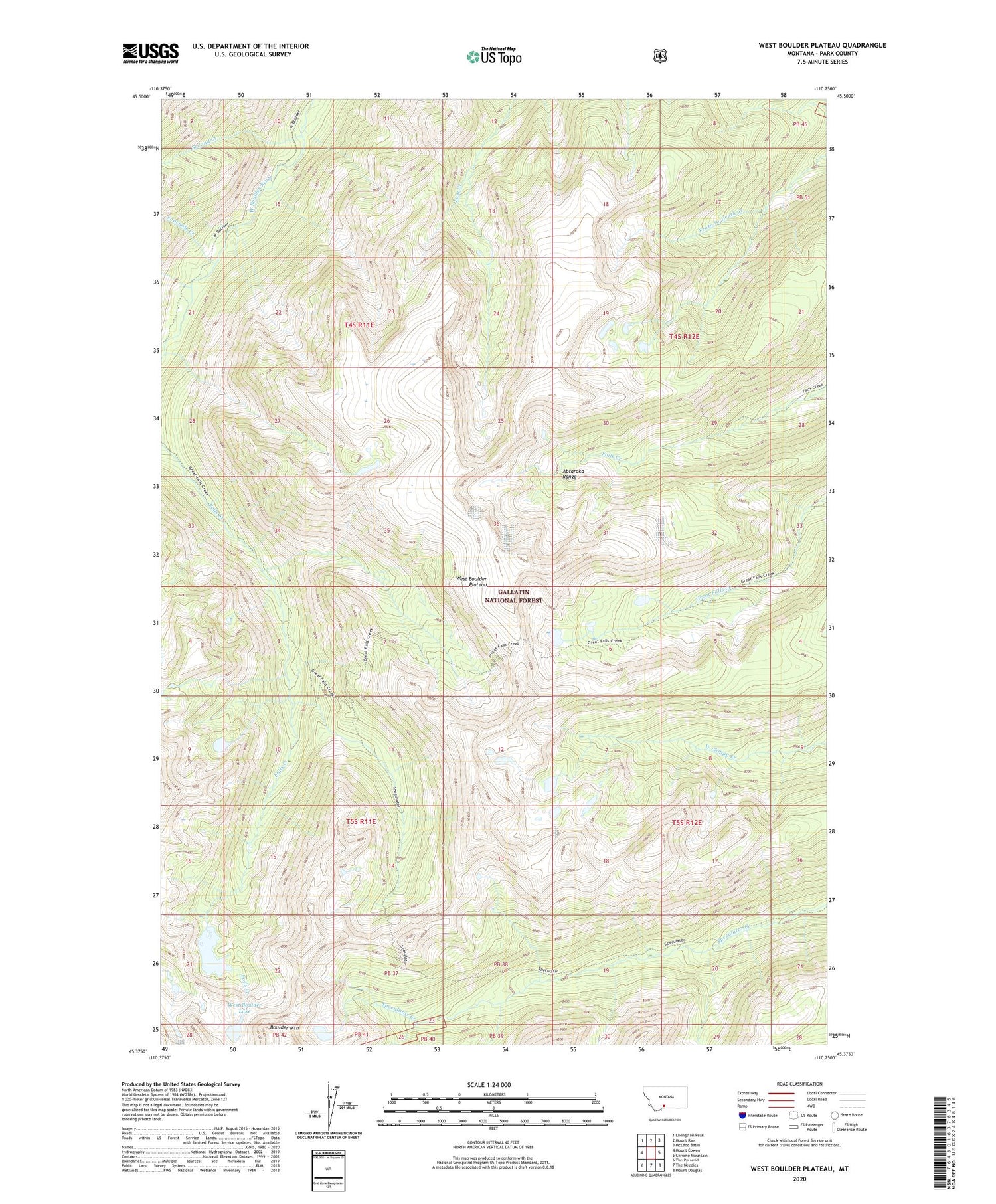 West Boulder Plateau Montana US Topo Map Image