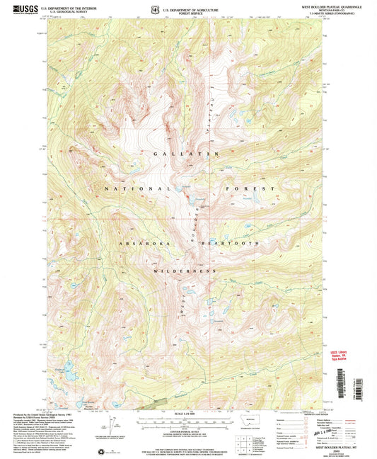 Classic USGS West Boulder Plateau Montana 7.5'x7.5' Topo Map Image