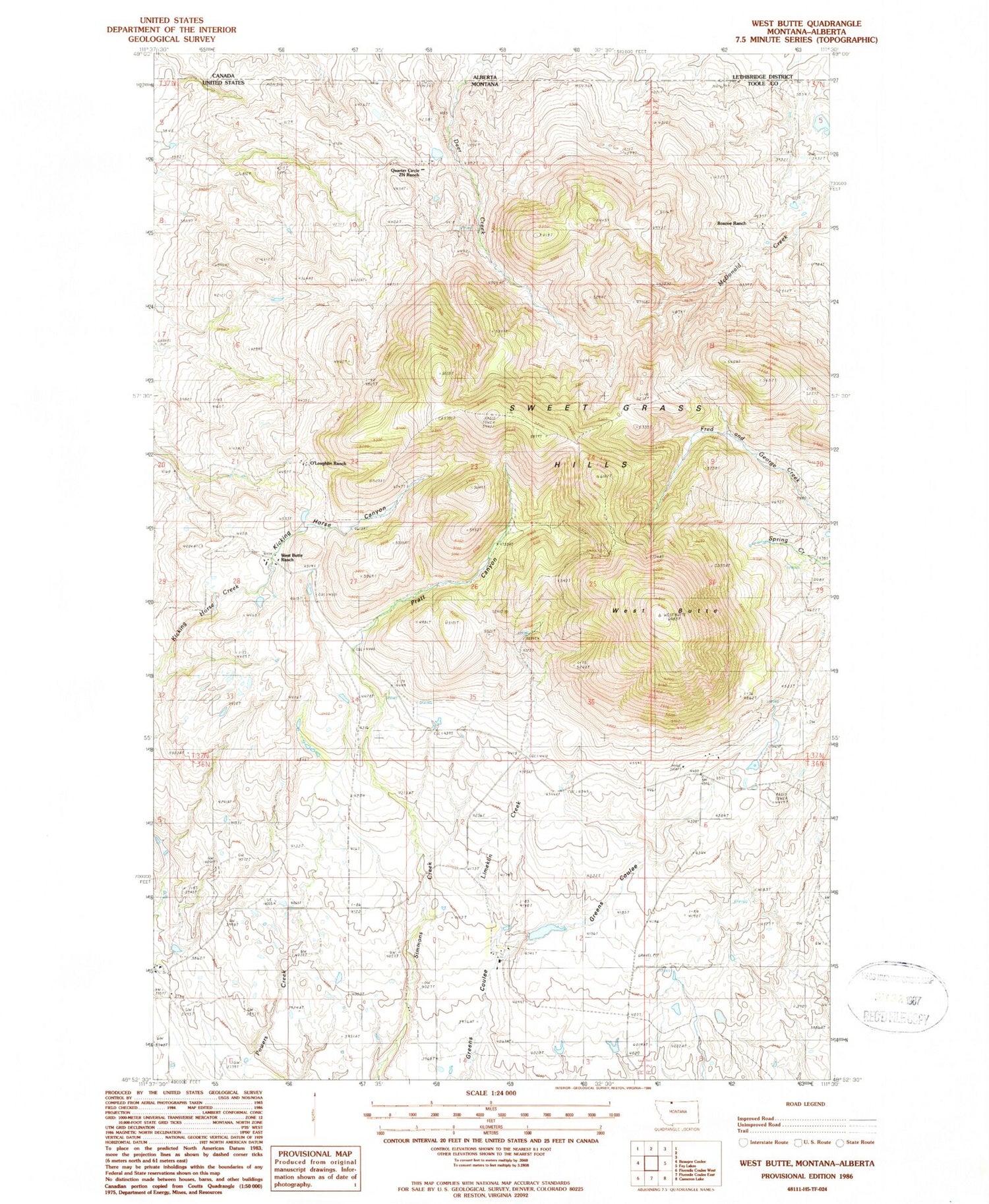 Classic USGS West Butte Montana 7.5'x7.5' Topo Map Image