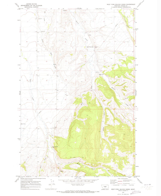 Classic USGS West Fork Beaver Creek Montana 7.5'x7.5' Topo Map Image