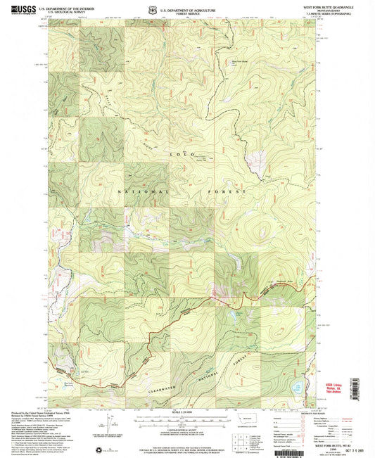 Classic USGS West Fork Butte Montana 7.5'x7.5' Topo Map Image