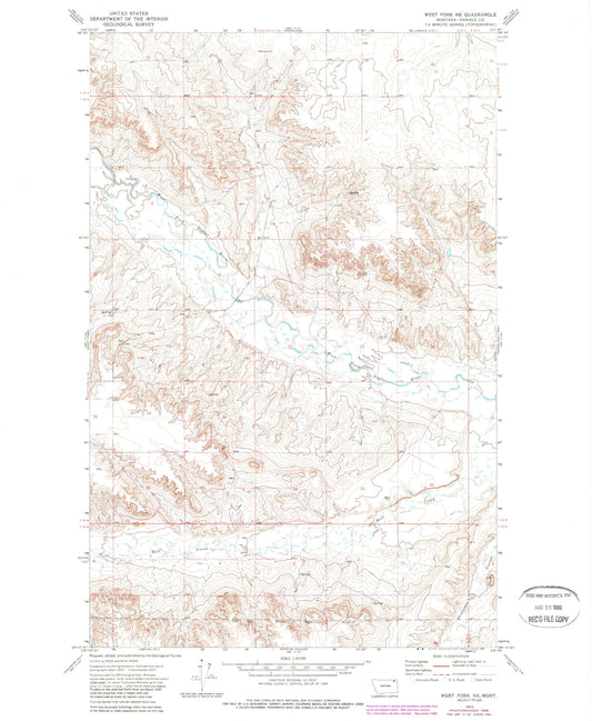 Classic USGS West Fork NE Montana 7.5'x7.5' Topo Map Image