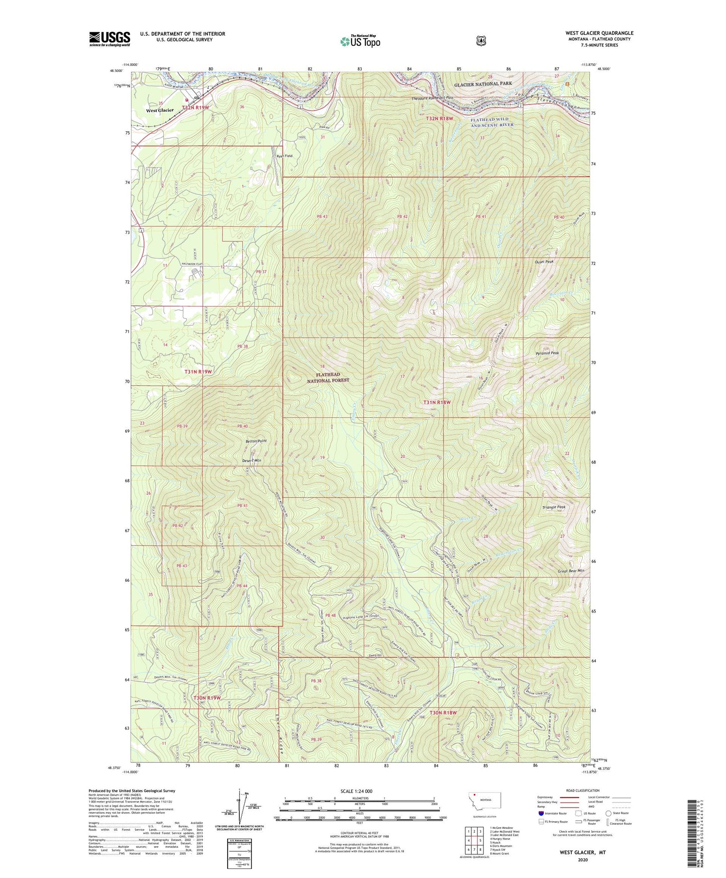West Glacier Montana US Topo Map Image