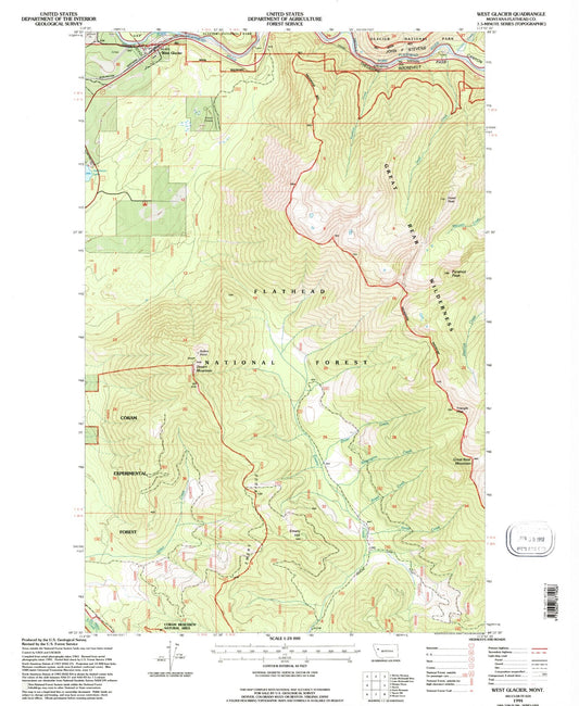 Classic USGS West Glacier Montana 7.5'x7.5' Topo Map Image