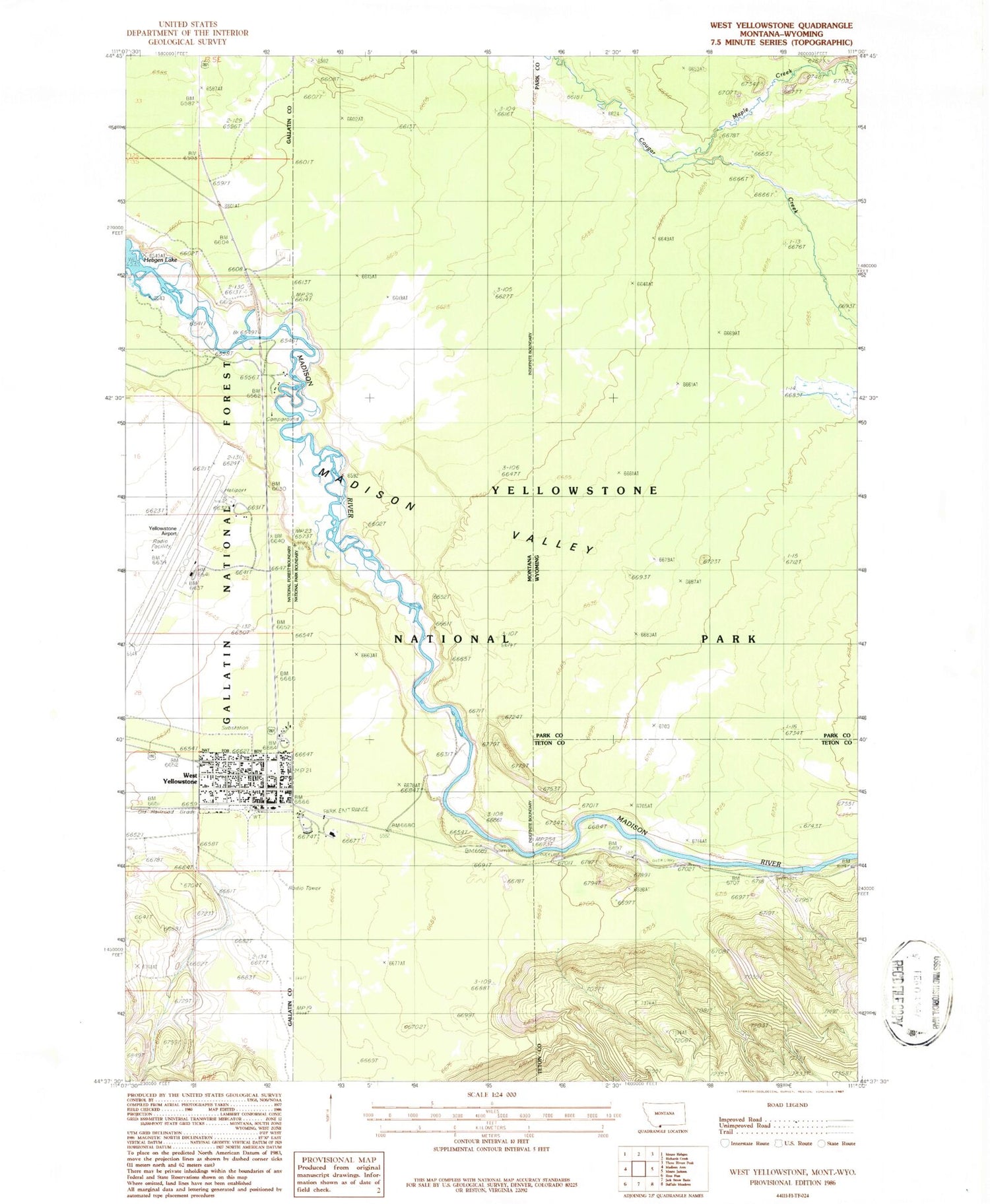 Classic USGS West Yellowstone Montana 7.5'x7.5' Topo Map Image