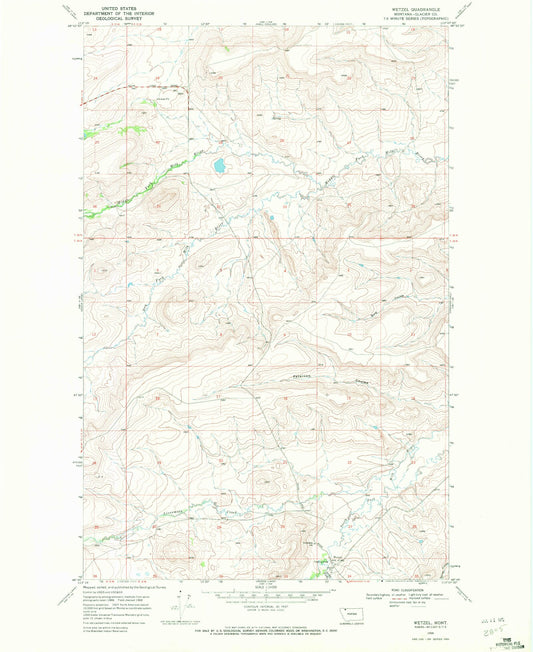 Classic USGS Wetzel Montana 7.5'x7.5' Topo Map Image