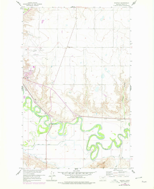 Classic USGS Whately Montana 7.5'x7.5' Topo Map Image