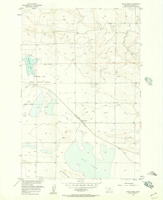 Classic USGS Wheat Basin Montana 7.5'x7.5' Topo Map Image