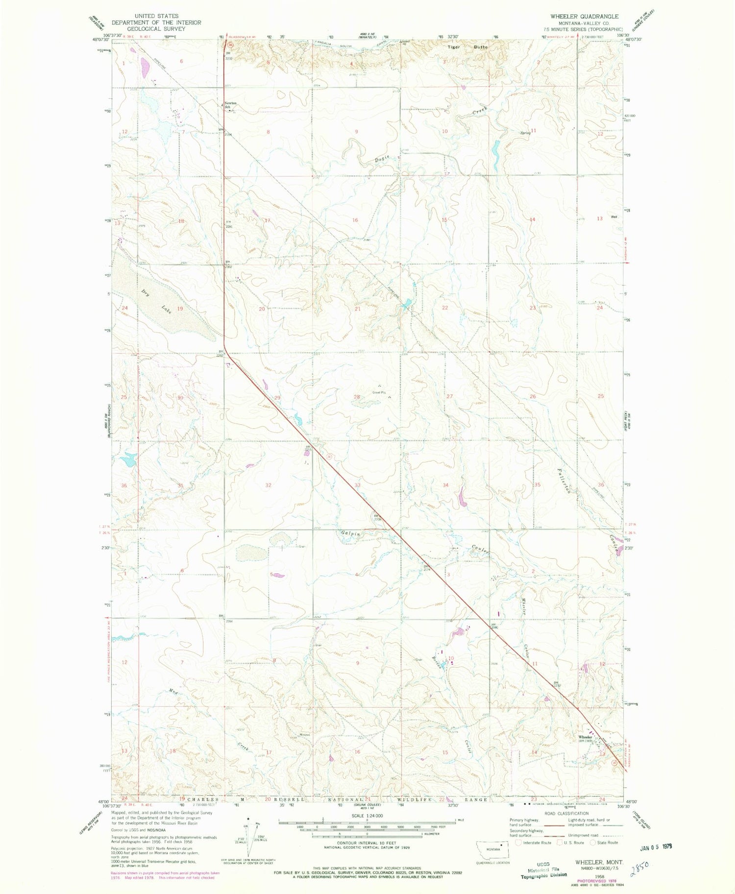 Classic USGS Wheeler Montana 7.5'x7.5' Topo Map Image
