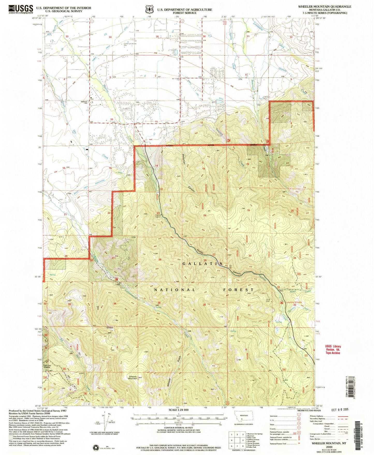 Classic USGS Wheeler Mountain Montana 7.5'x7.5' Topo Map Image