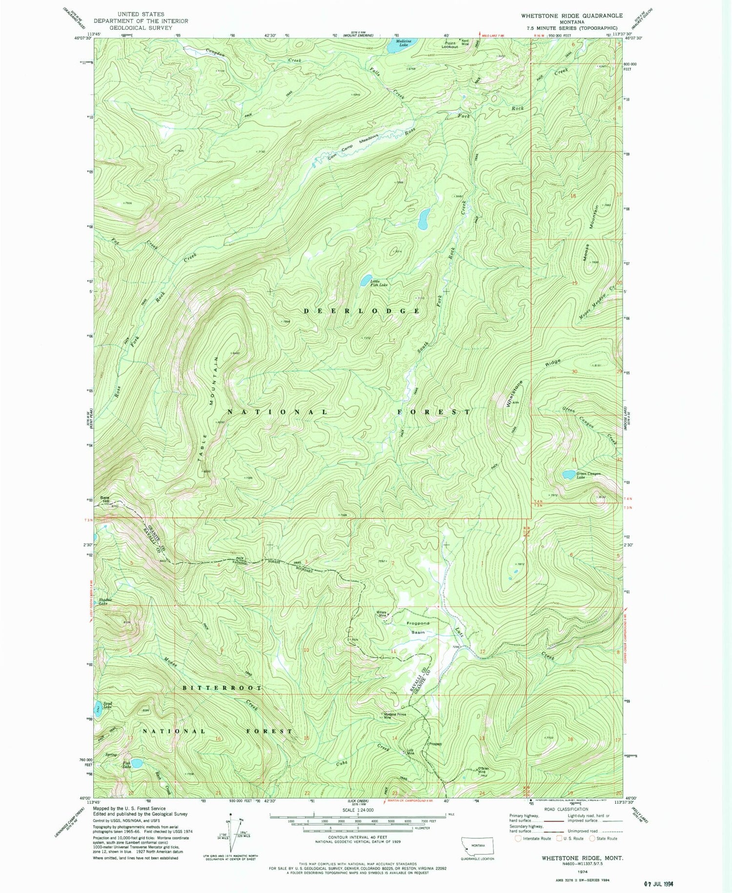 Classic USGS Whetstone Ridge Montana 7.5'x7.5' Topo Map Image