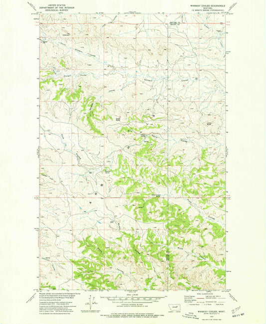 Classic USGS Whiskey Coulee Montana 7.5'x7.5' Topo Map Image